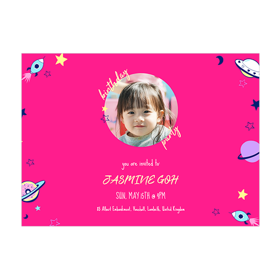 Hot Pink Space Cards | Custom Invitation Cards